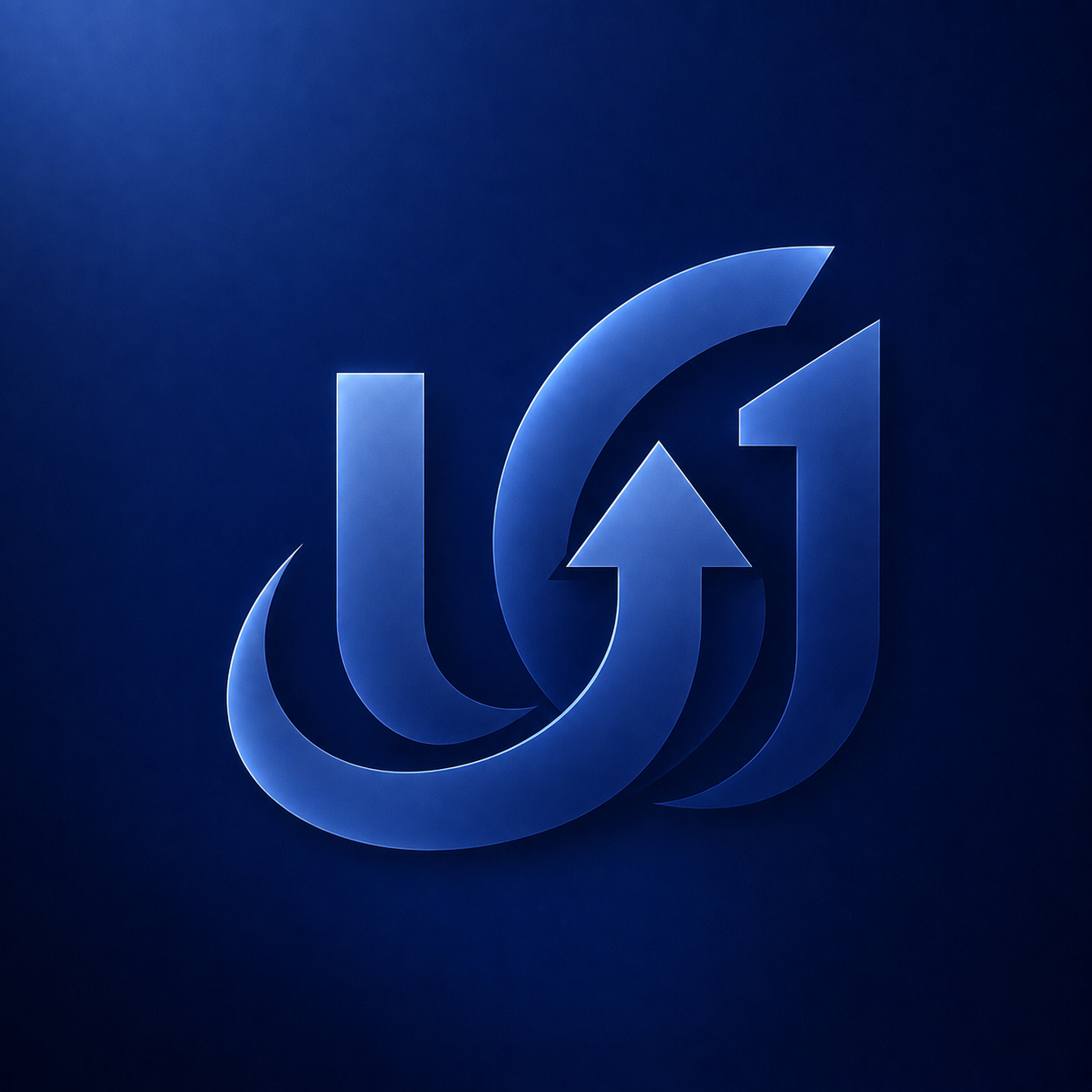 U&ONE — 상승하는 화살표와 U, 1을 결합한 블루 심볼